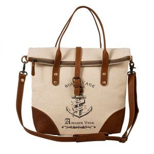 Myra Bag Handmade High Shoulder Bag Upcycled Canvas & Cowhide Leather
